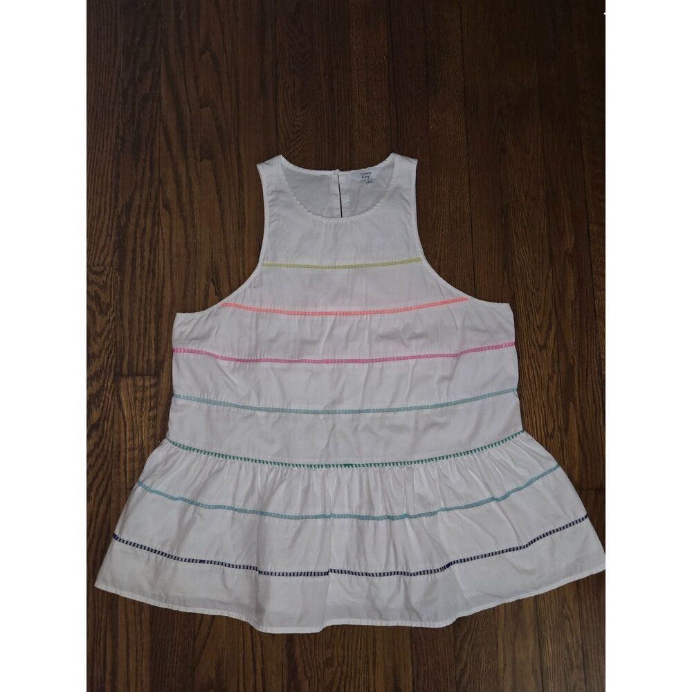 Crown & Ivy Womens Top Sz Large White Hemstitching Peplum Ruffle Colorful Beach